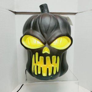 Light Up Halloween Pumpkin Skull Decoration Black Green 10" Blow Mold in/outdoor
